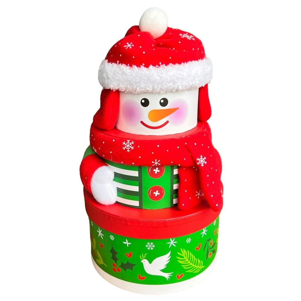 Mrs. Fields Stacking Tower EMPTY Gift Boxes Set‎ Snowman 3 Tier Christmas Winter